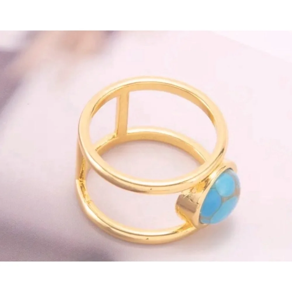 New Women's Large Turquoise Gold Filled‎ Ring, Bar Band, Size 5, Jewelry